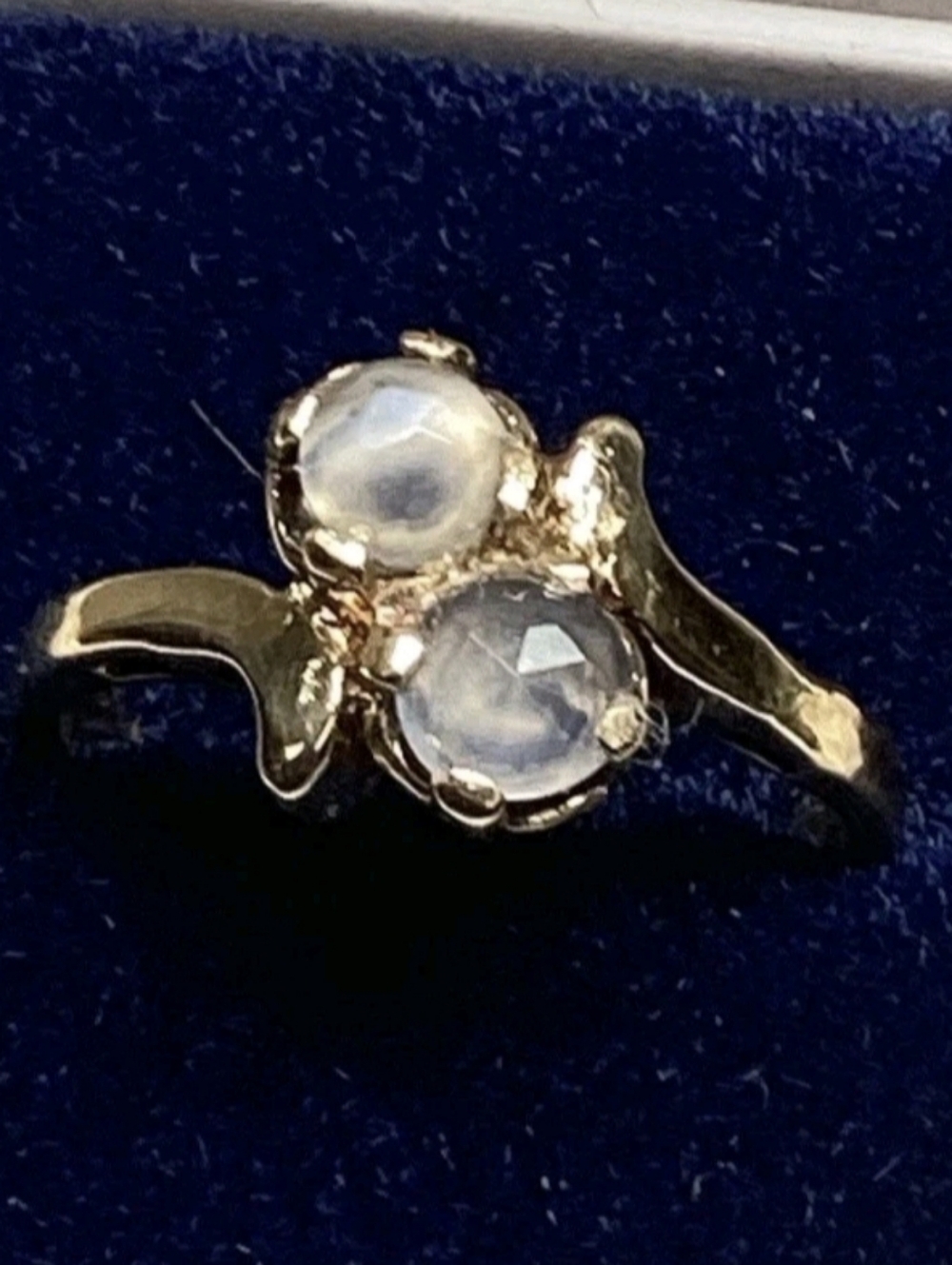 Rare! Antique Victorian 10k Y Gold Ring Tu & Moi Faceted Moonstones Size 5.5